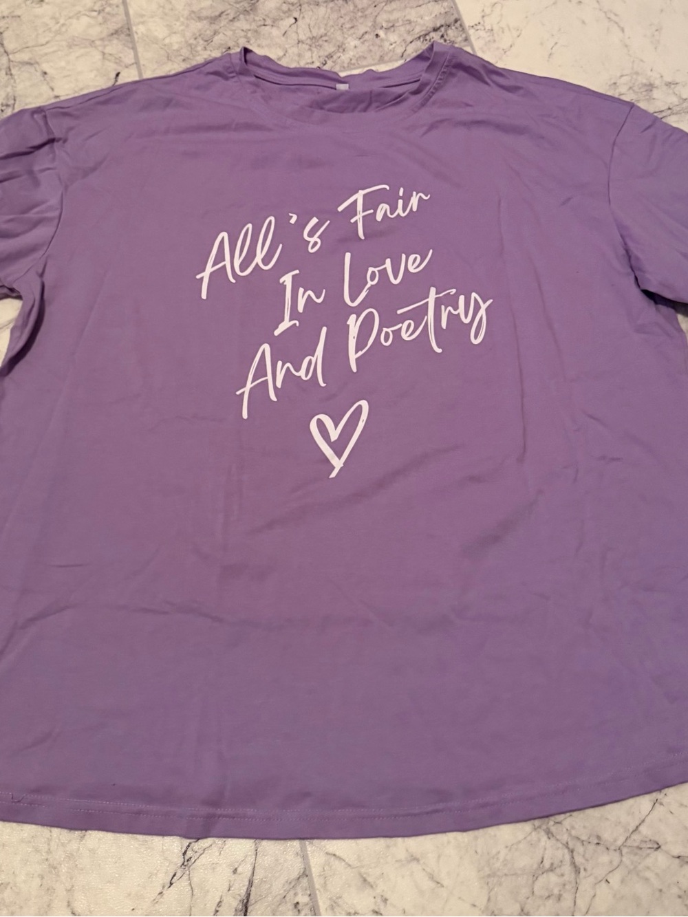 Girls' Lavender Graphic Tee - "All's Fair In Love And Poetry"